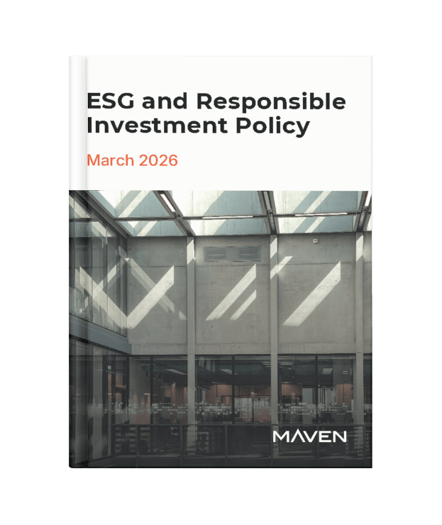 Front cover mock-up of Maven's ESG and Responsible Investment Policy