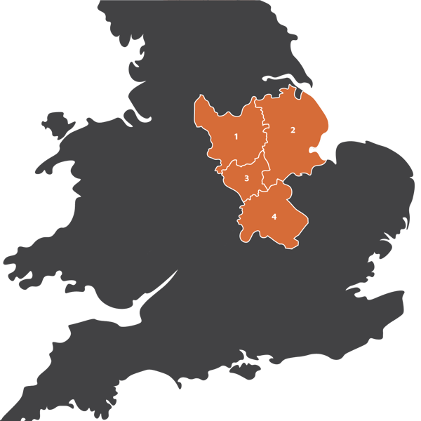 East and South East Midlands map
