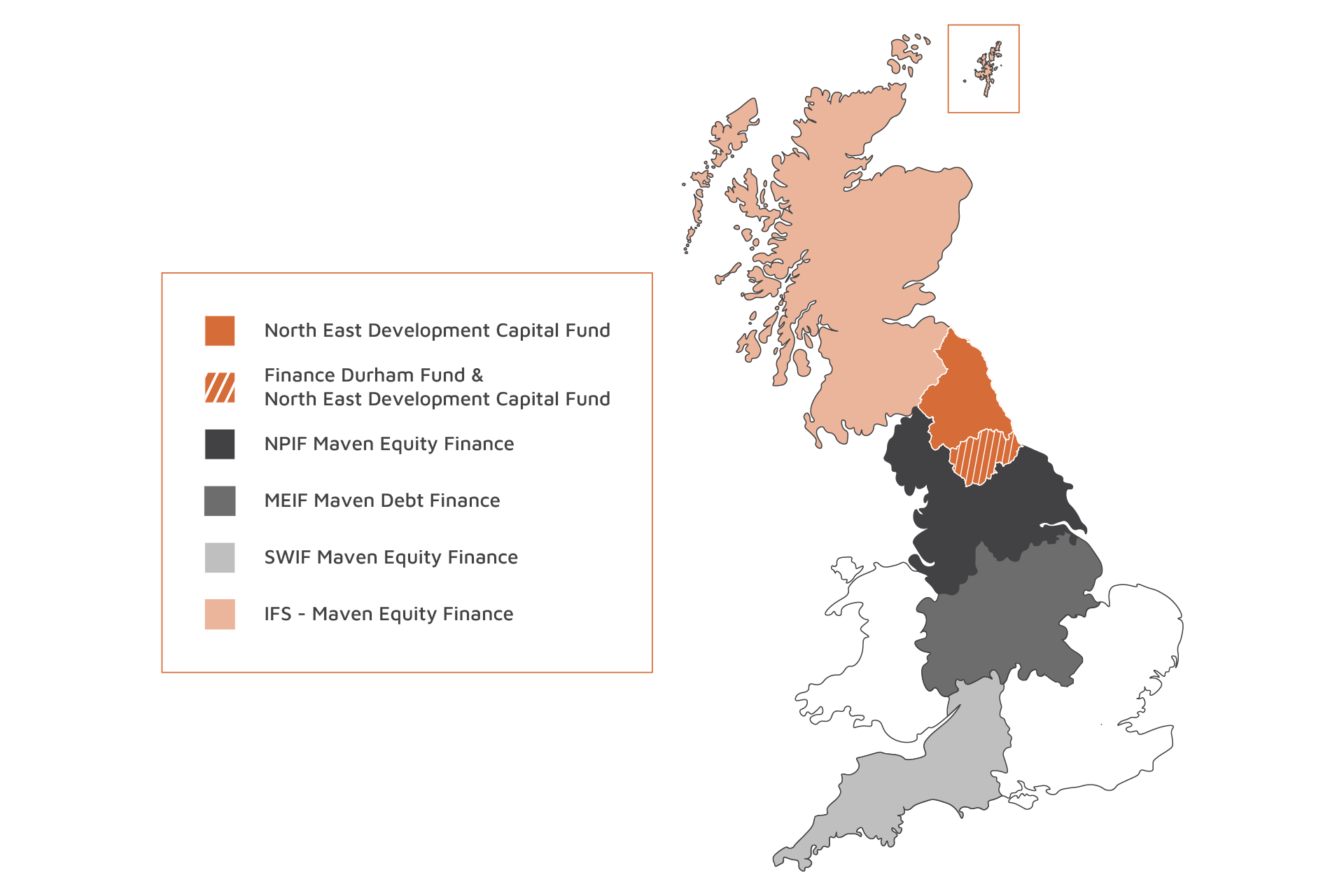 a map of the regional investment funds Maven currently manages